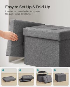 Pouf de rangement moderne en tissu gris foncé pour salon, meubles de maison - Product Image 3