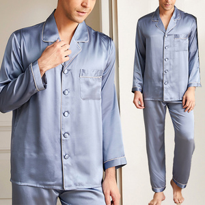 Ensemble de pyjamas en soie satinée pour homme, manches longues, couleur unie, col châle, vêtements de détente classiques, toutes saisons, lavable en machine - Product Image 5