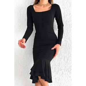 Abito Midi con gonna a balze 67295-nero - Product Image 2