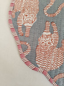 Blue Tiger Reversible Cotton Floral Print Quilted <b>Thin</b> Machine Washable Multi-Shaped Customizable Rajasthan Placemat <b>Dining</b> Mat - Product Image 4