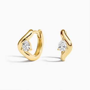 Yellow Gold Pear Cut Diamond <b>Huggie</b> <b>Earrings</b> Minimalist Geometric Claw Setting Women's Everyday Wear - Product Image 1