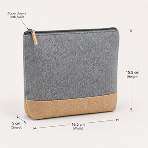 Recycled Cotton <b>Toiletry</b> <b>Bag</b> Natural Juco Base Zipper Cosmetic Makeup Pouch Custom Logo Wholesale OEM ODM Private Label Supplier - Product Image 3