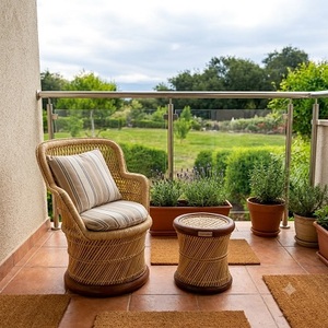 Wholesale Handicraft Bamboo <b>Cane</b> Rattan Rocking Garden <b>Chair</b> Side Table Set Outdoor Furniture Rustic Design Durable Lightweight - Product Image 4