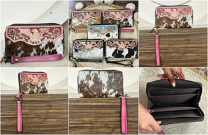 Pochette vintage pour femme en cuir de vachette artisanal de créateur, avec plusieurs emplacements pour cartes, fermeture éclair et dragonne amovible - Product Image 3