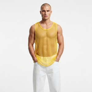 Camiseta sin mangas de malla transparente para hombre, cuello cuadrado, informal, ligera, sexy, para la playa - Product Image 4