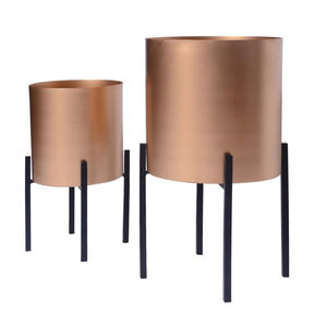 Pots de fleurs modernes en métal rose doré avec supports en fer noir, pour l'intérieur et l'extérieur, supports de plantes surélevés, décoratifs - Product Image 1