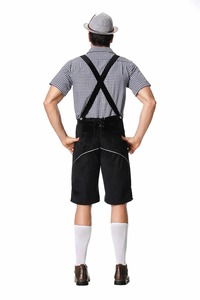 Chemise à carreaux bavaroise pour homme avec broderie, short marron et noir taille mi-haute, tenue décontractée - Product Image 6