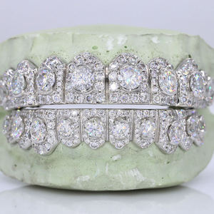 Grillz pour hommes plaqué rhodium, glamour, avec zircone cubique taille brillant rond sertie à griffes, bijoux de fête - Product Image 1