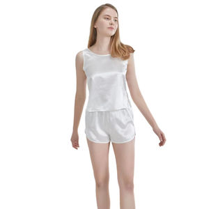 ชุดนอนเสื้อกั๊กแขนกุดและกางเกงขาสั้นผ้าไหมแท้ 100% สำหรับผู้หญิง พร้อมเอวยางยืด ระบายอากาศได้ดี และแห้งเร็ว ผ้าลูกไม้ - Product Image 3