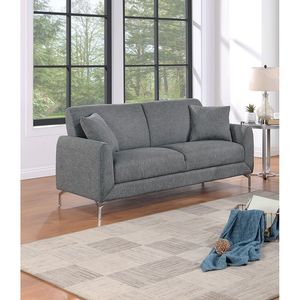 Elegante Set Divano 2 Pezzi in Tessuto Grigio Scuro Simil-Juta, Design Accogliente, Divanetto Imbottito con Cuscini per il Massimo Comfort nel Soggiorno - Product Image 3