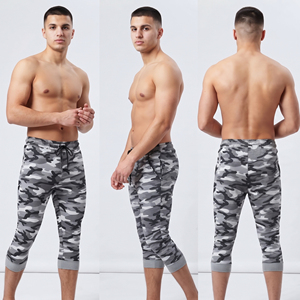 Legging de yoga 3/4 pour homme, imprimé camouflage, taille à cordon de serrage, compression, respirant, en polyester extensible, longueur mollet, pour le cyclisme - Product Image 5