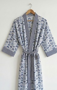 Peignoir Kimono en Coton pour Femme, Imprimé Bleu, Léger, avec Ceinture, Idéal pour Spa et Hôtel - Product Image 2