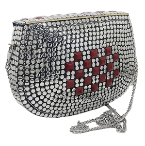 FAIZA CRAFT <b>Silver</b>-Plated Metal White Mosaic Fashion Clutch <b>Bag</b> Women <b>Evening</b> Party Wedding Designer Luxury Hard Case Statement - Product Image 2