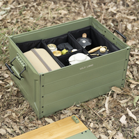 Boîte à munitions en aluminium Wild Land, boîte de rangement pour le camping, 48L, couvercle en bambou, mini table amovible, pliable, capacité de charge de 100 kg, empilable, pour les voyages