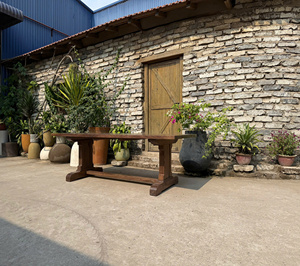 Mesa de comedor de madera maciza cuadrada de roble reciclado marrón rústico para uso doméstico, procedente de Vietnam, en nogal y pino. - Product Image 2