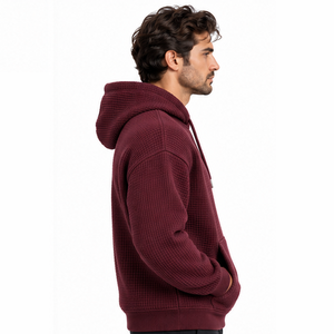 <b>Mens</b> Waffle Knit Hoodie Long Sleeve Pullover Thermal Casual Winter Fashion Streetwear Custom Hooded <b>Sweatshirt</b> Wholesale Wear - Product Image 3
