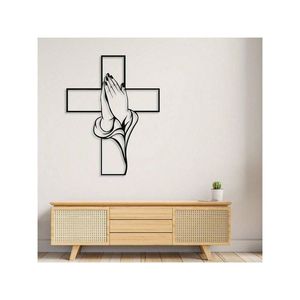 ศิลปะบนผนังเหล็กสีดำมืออธิษฐานพร้อมไม้กางเขนคริสเตียนตกแต่งบ้านที่แขวนผนัง - Product Image 1