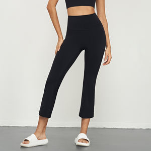 Leggings acampanados de cintura alta para mujer, personalizados al por mayor, de nailon y elastano, para yoga, gimnasio, correr y fitness. - Product Image 3