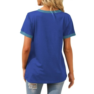 100% Cotton Solid Color Plus Size <b>Women's</b> V-Neck Summer T-Shirt with Casual Short Sleeve Knitted Premium Eco-Friendly Breathable - Product Image 6