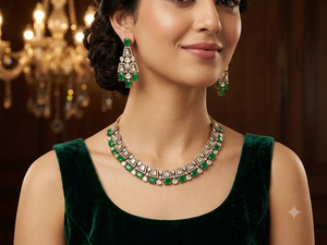 Elegante Juego de Collar y Pendientes de Cristal Verde con Baño de Oro Blanco Vintage, Joyería Geométrica para Mujer, para Bodas y Fiestas - Product Image 2