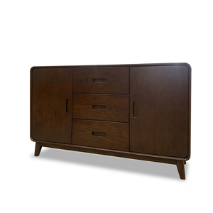 Midcentury Modern Natural Oak Living Room <b>Cabinet</b> 3 Drawer 2 Flat Panel <b>Door</b> <b>Storage</b> Sideboard Console Furniture 3-Year Warranty - Product Image 1