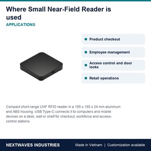 เครื่องอ่าน RFID UHF แบบตั้งโต๊ะขนาดกะทัดรัด Nextwaves รุ่น Near-Field ขนาด 155x155 มม. เชื่อมต่อผ่าน USB Type-C ความถี่ 866-928 MHz สำหรับการชำระเงินในร้านค้าปลีก - Product Image 2