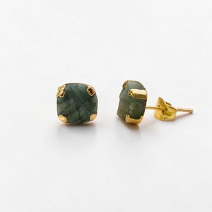 Wholesale Third Party Certified Green <b>Emerald</b> <b>Stud</b> Earrings Women 14K Gold Plated Raw Birthstone Gemstone Minimalist Spring - Product Image 1