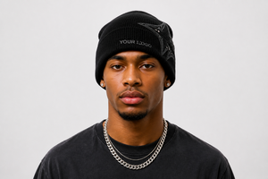 Custom Embroidered Logo Ribbed Beanie Hat Patch Black Knit Winter Warm Slouchy Skull <b>Cap</b> Jacquard Headwear for Men Women - Product Image 2