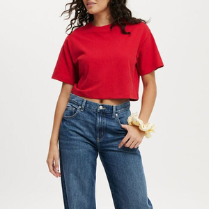 Camisetas 100% Algodón para Mujer, Estilo Oversize, Cuello Alto, Corte Recortado, Camisetas con Logotipo Personalizado, Estilo Holgado, Top Corto para Mujer - Product Image 2