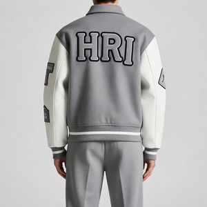Veste universitaire personnalisée, robuste, pliable, avec patch brodé en chenille, corps en laine, manches en cuir de vachette, style bomber, pour l'école - Product Image 3