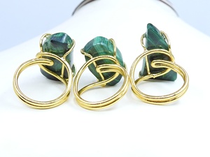 Malachite Natural Gemstone Wire Wrapping Copper Adjustable Gold Polished Rings <b>Wedding</b> Engagement Party <b>Gift</b> for Her Fashionable - Product Image 4