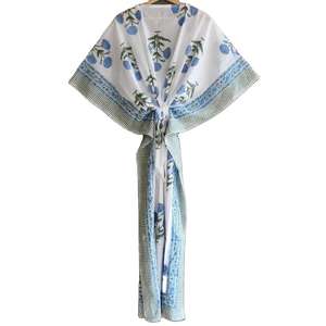 Caftán de algodón con estampado étnico para mujer, estilo kimono de manga corta, ideal para playa, fiesta o como ropa de descanso, traje de baño artesanal. - Product Image 1