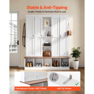 Perchero con Banco y Almacenamiento de Zapatos, 63 Pulgadas de Ancho, Mueble de Entrada 4 en 1 con Ganchos para Colgar y Armario de Almacenamiento - Product Image 4