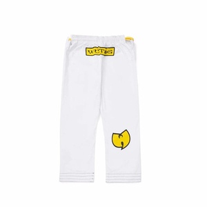 Kimono BJJ Clan White avec accents jaunes, logo au dos, coupe classique, unisexe, adulte, vêtements d'arts martiaux - Product Image 5