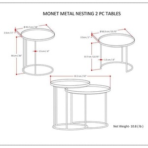 Juego de 2 mesas de centro modernas con estructura de metal, mesas de centro redondas negras para sala de estar, diseño minimalista - Product Image 3