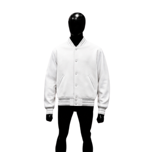 <b>Men's</b> <b>White</b> Varsity <b>Jacket</b> Regular Fit Solid Color Turn-down Collar Casual Style Polyester Material Autumn Wear PREMIUM LETTERMA - Product Image 1