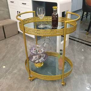 Contemporary Gold Iron Bar <b>Trolley</b> with Double Glass Shelves <b>Serving</b> Cart for Home Bar Kitchen Dining Room Luxury Furniture Use - Product Image 5