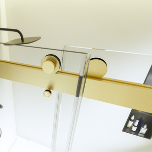 Frameless 68-72 pollici X 76 pollici doppia porta scorrevole doccia Soft-Close caratteristica 3/8 pollici di spessore SGCC temperato spazzolato oro - Product Image 5