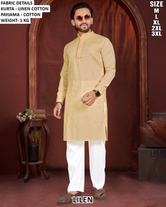 Ensemble Kurta Payama pour homme en coton avec broderie Chikankari, longueur au sol, séchage rapide, bleu clair et blanc, coupe classique, tenue décontractée traditionnelle indienne - Product Image 6