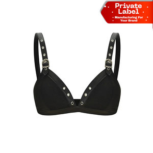 Wholesale Custom Logo Women Leather Bra Punk Style Buckle Strap Triangle Lingerie Bulk OEM Factory Direct Goth Women Leather - Product Image 1