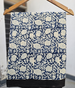 Blue Floral Bagru Print Sarong Hand Block Print Cotton Beach <b>Wrap</b> Indian Pareo Cover Up Boho <b>Swimsuit</b> <b>Wrap</b> Lightweight Summer - Product Image 5