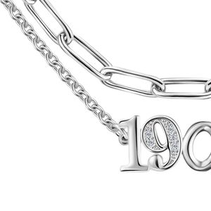 Silver 1908 Layered <b>Necklace</b> with Number Pendant Double Link Chain Elegant <b>Statement</b> Women Fashion Jewelry Everyday Party - Product Image 3