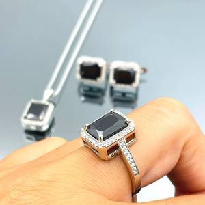Ensemble de bijoux en argent sterling fait main avec pierres d'onyx, bague, boucles d'oreilles et collier en pierres baguette, pierres précieuses noires naturelles, cadeau élégant - Product Image 6
