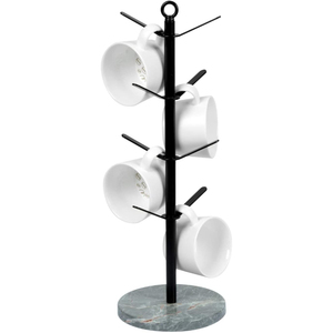 Support de tasses créatif en métal noir courbé et base en bois, organisateur de tasses, support de rangement durable, accessoire de cuisine, présentoir - Product Image 6