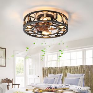 Modern Farmhouse LED <b>Ceiling</b> Fan with Caged <b>Light</b> Low Profile Flush Mount 6 Speeds Reversible Blades 6-Button <b>Remote</b> <b>Control</b> - Product Image 1