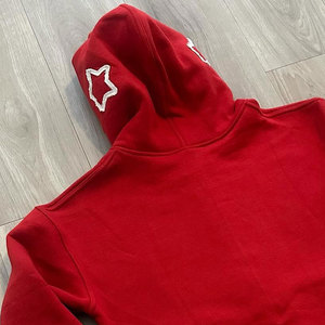 Sleep Rich <b>Red</b> Hooded <b>Sweatshirt</b> With White Stars Zipper Front Unisex Casual Knitted Cotton Autumn Wear - Product Image 5