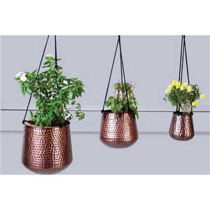 Maceta Colgante de Metal Color Oro Rosa de Lujo, Decoración Moderna para Hogar y Jardín, Maceta Martillada para Plantas de Interior - Product Image 1