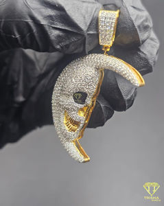 Colgante de Calavera con Luna Creciente Estilo Hip Hop, Chapado en Oro, con Diamantes VVS Cultivados en Laboratorio, en Plata de Ley 925, para Hombre - Product Image 4