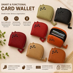 Cute Cat <b>RFID</b> <b>Blocking</b> Open Short Soft Polyester Lining Card <b>Wallet</b> Coin Purse Accordion Card Holder Mini <b>Wallet</b> - Product Image 4