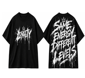 เสื้อยืดโอเวอร์ไซส์สีดำลาย Loyalty แบบยูนิเซ็กส์ สตรีทแวร์ สีขาวสไตล์วินเทจลำลอง แขนสั้น ผ้าฝ้าย 100% ระบายอากาศได้ดี ไซส์พลัส - Product Image 5